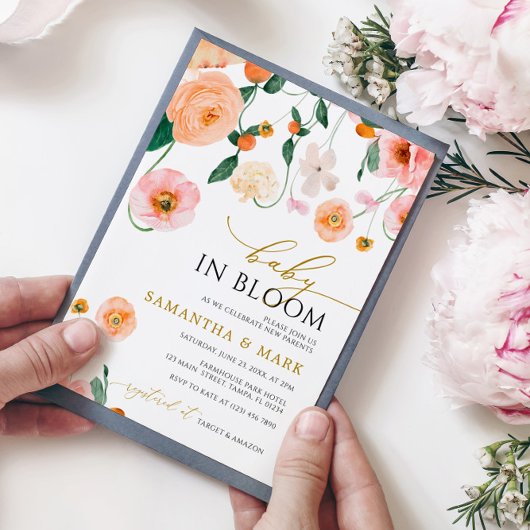 ベビーイン開花ポピー花シャワー招待状 招待状