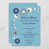 ベビーイン開花ライトブルーボーイベビーシャワー 招待状 (正面/裏面)