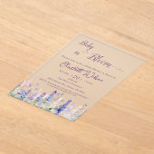 ベビーイン開花ルカラフルピン花ベビーシャワー アクリル招待状 (レイダウン)