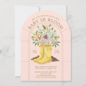 ベビーイン開花レインブーツフローラガーデンベビーシャワー 招待状 (正面)