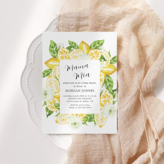 ベビーイン開花レモンブーケベビーシャワー招待状 招待状