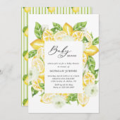 ベビーイン開花レモンブーケ赤ちゃんシャワー招待状 (正面/裏面)