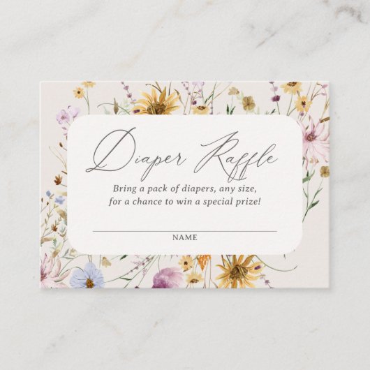 ベビーイン開花ワイルドフラワーおむつラッフルチケット エンクロージャーカード (正面)