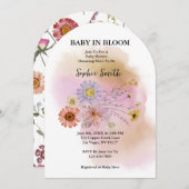 ベビーイン開花ワイルドフラワーウォーターカラーアーチ 招待状 (正面/裏面)