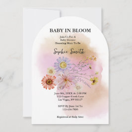 ベビーイン開花ワイルドフラワーウォーターカラーアーチ 招待状