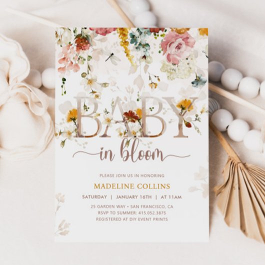 ベビーイン開花ワイルドフラワーガーデンベイビーシャワー 招待状