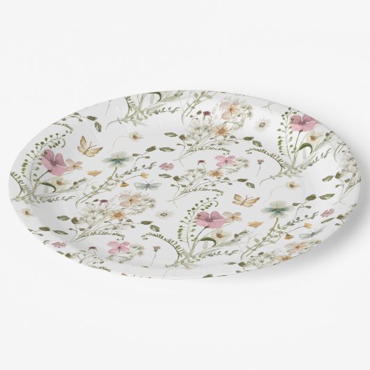 ベビーイン開花ワイルドフラワーガールベビーシャワー ペーパープレート (アングル)