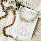 ベビーイン開花ワイルドフラワーグリーナリーベビーガールシャワー 招待状