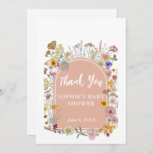ベビーイン開花ワイルドフラワーダスティピンク サンキューカード (正面/裏面)