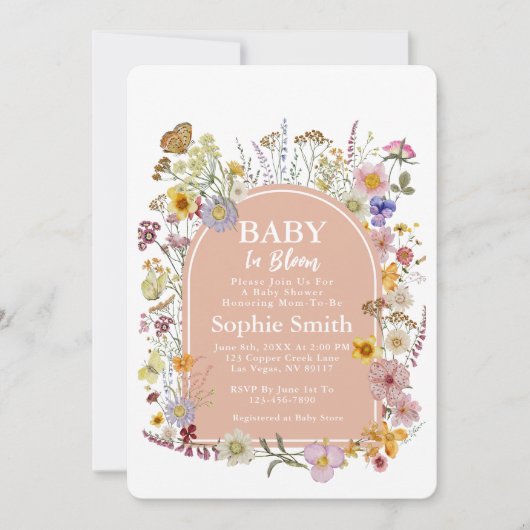 ベビーイン開花ワイルドフラワーダスティピンク 招待状 (正面)