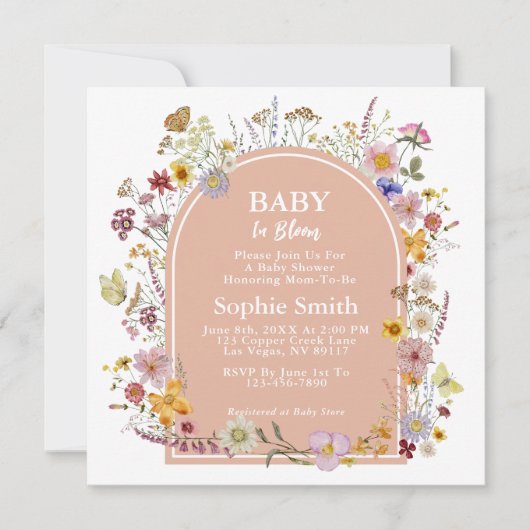 ベビーイン開花ワイルドフラワーダスティピンク 招待状 (正面)