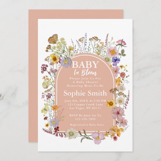 ベビーイン開花ワイルドフラワーダスティピンク 招待状 (正面/裏面)