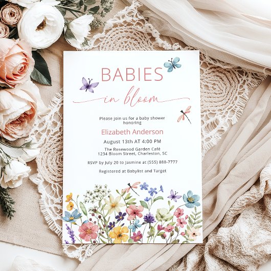 ベビーイン開花ワイルドフラワーツインシャワー招待状 招待状