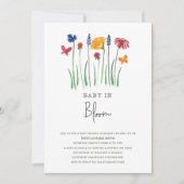 ベビーイン開花ワイルドフラワーベビーガール赤ちゃんシャワー 招待状 (正面)