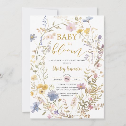 ベビーイン開花ワイルドフラワーベビーシャワーガーデン 招待状 (正面)