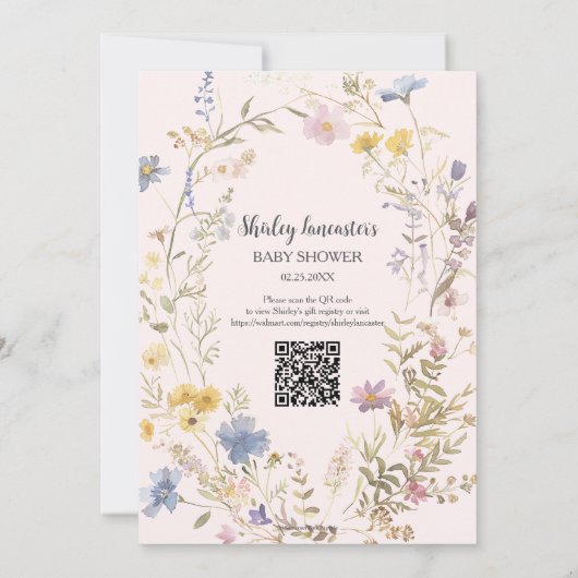 ベビーイン開花ワイルドフラワーベビーシャワーガーデン 招待状 (裏面)