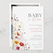 ベビーイン開花ワイルドフラワーベビーシャワー写真QRコード 招待状 (正面/裏面)