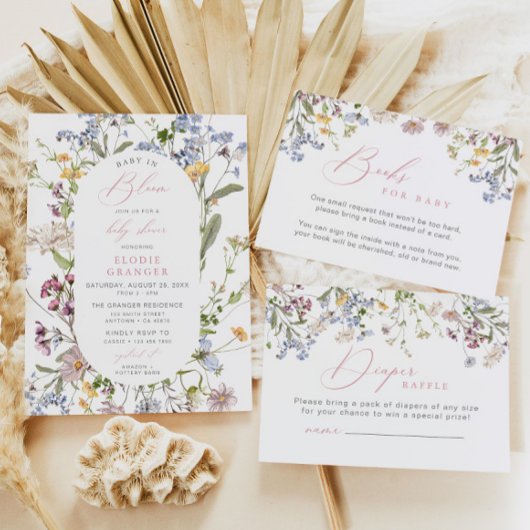 ベビーイン開花ワイルドフラワーベビーシャワー招待状 招待状