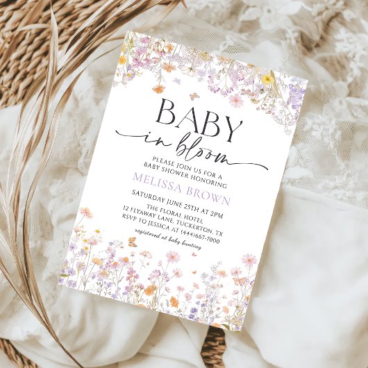 ベビーイン開花ワイルドフラワーベビーシャワー招待状 招待状