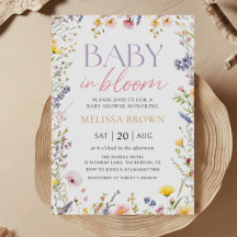 ベビーイン開花ワイルドフラワーベビーシャワー招待状