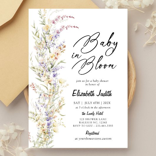 ベビーイン開花ワイルドフラワーベビーシャワー招待状 招待状