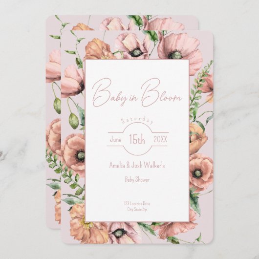 ベビーイン開花ワイルドフラワーベビーシャワー招待状 招待状 (正面/裏面)