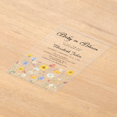 ベビーイン開花ワイルドフラワーベビーシャワー アクリル招待状 (レイダウン)