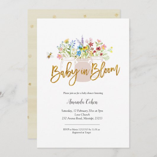 ベビーイン開花ワイルドフラワーベビーシャワー 招待状 (正面/裏面)