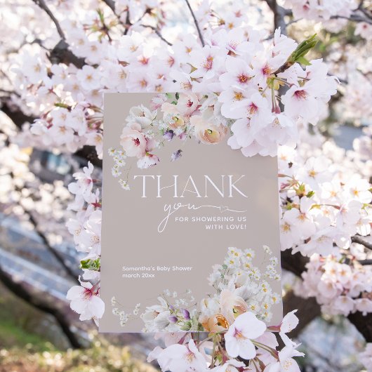 ベビーイン開花ワイルドフラワーボホベイビーシャワー サンキューカード