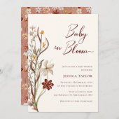 ベビーイン開花ワイルドフラワーボホベイビーシャワー 招待状 (正面/裏面)
