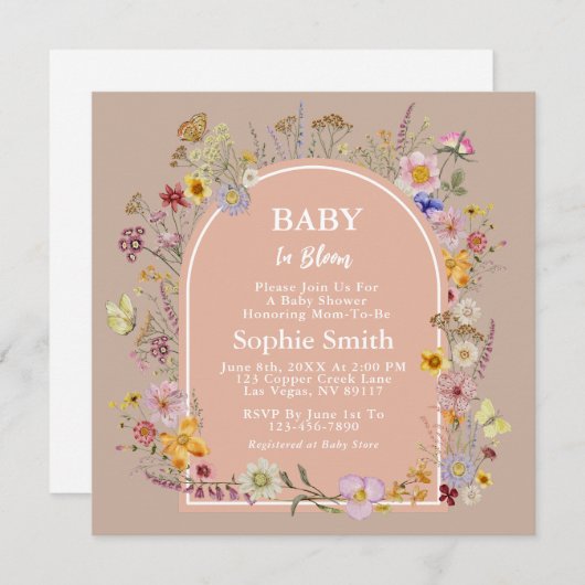 ベビーイン開花ワイルドフラワーマウブピンク 招待状 (正面/裏面)