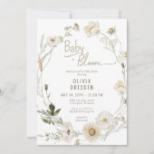 ベビーイン開花ワイルドフラワーリースベビーシャワー 招待状 (正面)