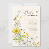 ベビーイン開花ワイルドフラワー蝶ベイビーシャワー 招待状 (正面)