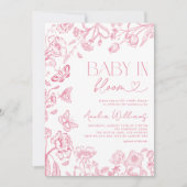 ベビーイン開花ヴィンテージフローラピンクベビーシャワー 招待状 (正面)