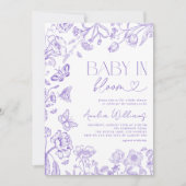 ベビーイン開花ヴィンテージフローララベンダーベビーシャワー 招待状 (正面)