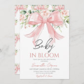 ベビーイン開花女の子フローラリボンベビーシャワー 招待状 (正面/裏面)