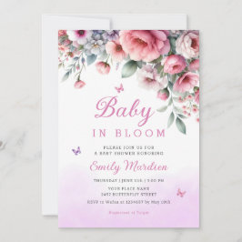 ベビーイン開花春ピンクフローラガールベビーシャワー 招待状