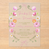 ベビーイン開花花ピンク弓ベビーシャワー アクリル招待状 (正面)