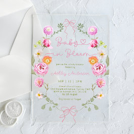 ベビーイン開花花ピンク弓ベビーシャワー アクリル招待状