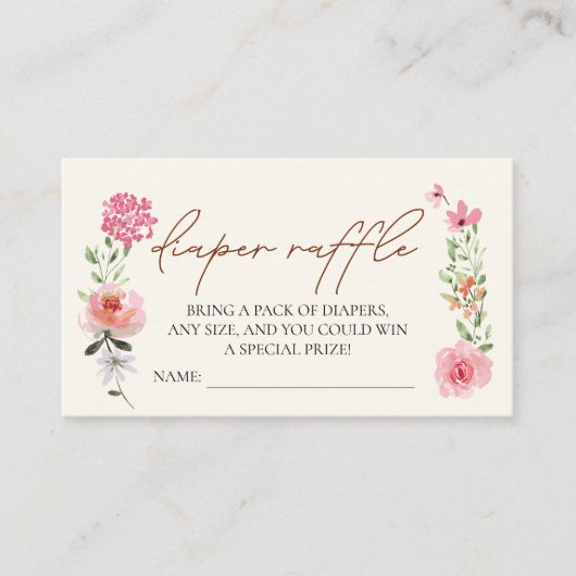 ベビーイン開花花赤ちゃんシャワーおむつラッフル エンクロージャーカード (正面)