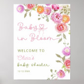 ベビーイン開花赤面ピンクガールベビーシャワーウェルカム ポスター (正面)