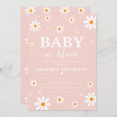 ベビーイン開花赤面ボーデイジーフローラガールシャワー 招待状 (正面/裏面)