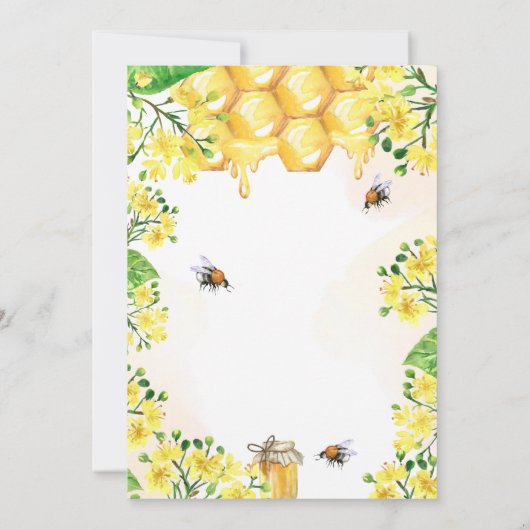 ベビーイン開花黄色花模様ミツバチ赤ちゃんシャワー 招待状 (裏面)