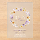 ベビーイン開花- エレガントフローラベビーシャワー アクリル招待状 (正面)