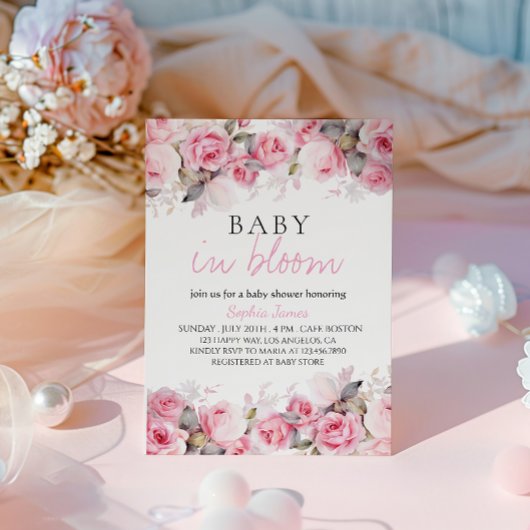 ベビーイン開花-エレガントフローラ赤ちゃんシャワー 招待状