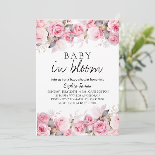 ベビーイン開花-エレガントフローラ赤ちゃんシャワー 招待状 (スタンド正面)