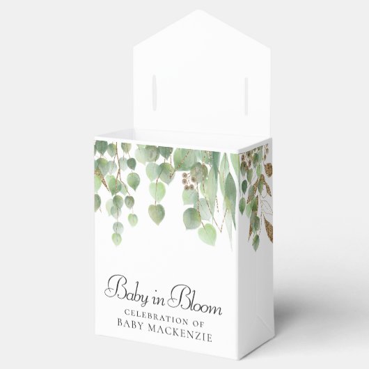 ベビーイン開花 |バルーンとユーカリ赤ちゃんシャワー フェイバーボックス (オープン)