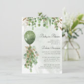 ベビーイン開花 |バルーンとユーカリ赤ちゃんシャワー 招待状 (スタンド正面)