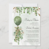 ベビーイン開花 |バルーンとユーカリ赤ちゃんシャワー 招待状 (正面)
