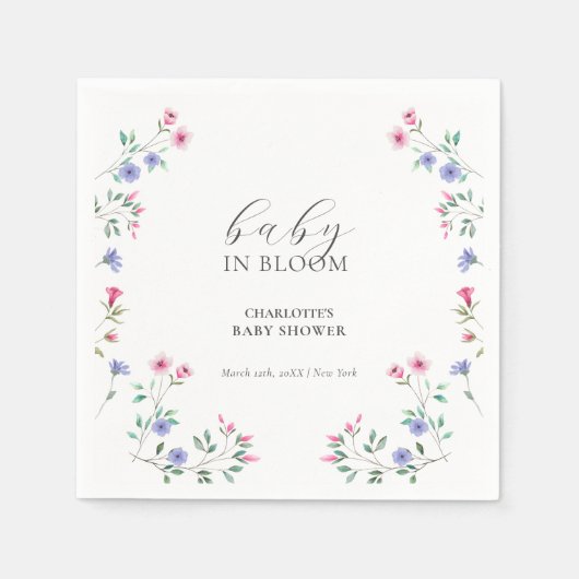 ベビーイン開花 |ワイルドフラワーシンプルの赤ちゃんシャワー スタンダードカクテルナプキン (正面)
